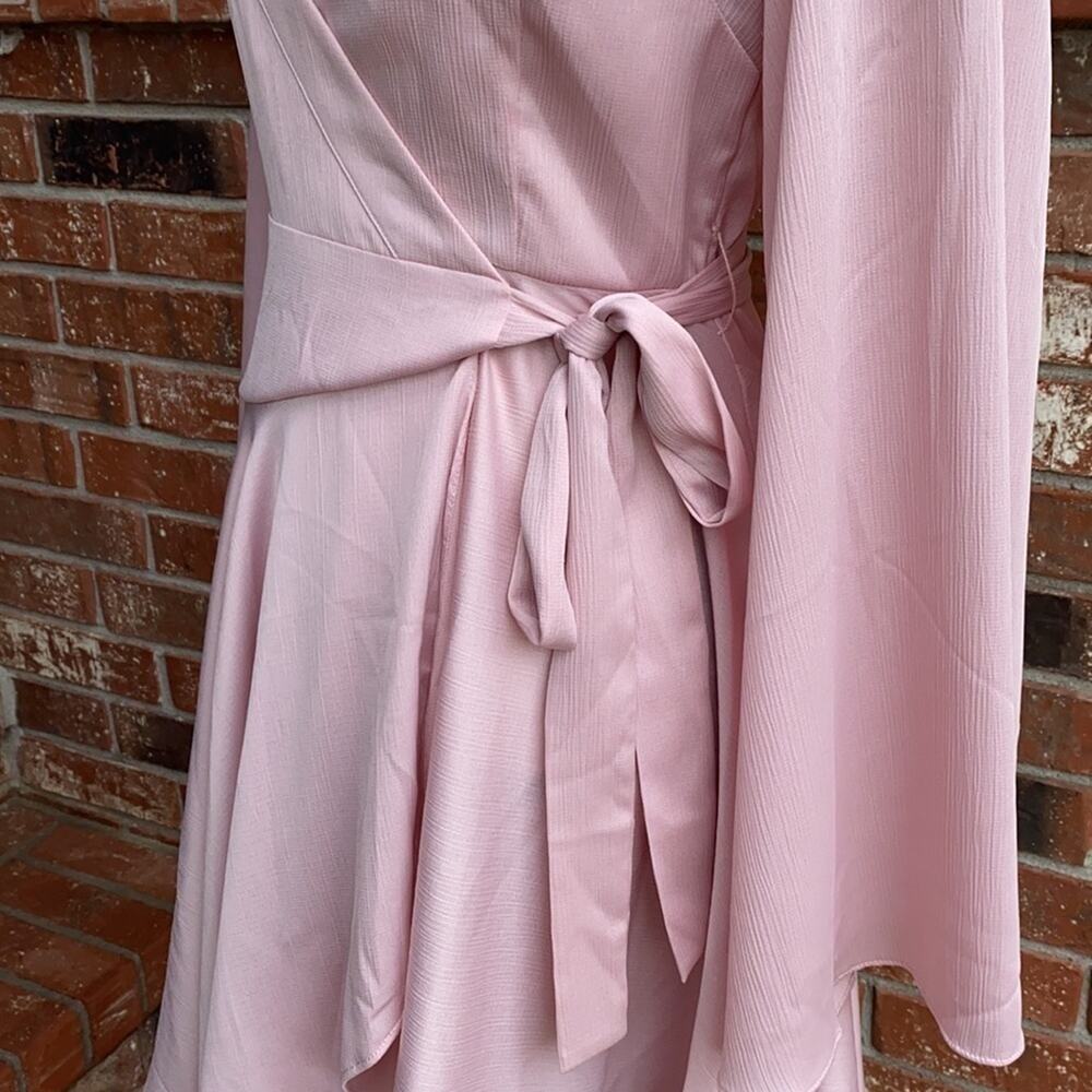 KEEPSAKE the Label Oceans LS Asymmetrical Hem Wrap Mini Dress Blush XS NWT - Picture 5 of 9